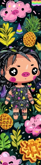 Free kawaii bookmark featuring a waffle child with pineapples